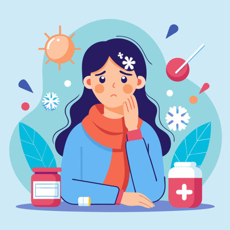 Young Woman Struggles with Visible Symptoms of an Underlying Illnessのイラスト素材