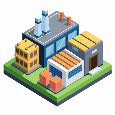 Isometric Industrial Factory Buildings for Logistics and Storageのイラスト素材