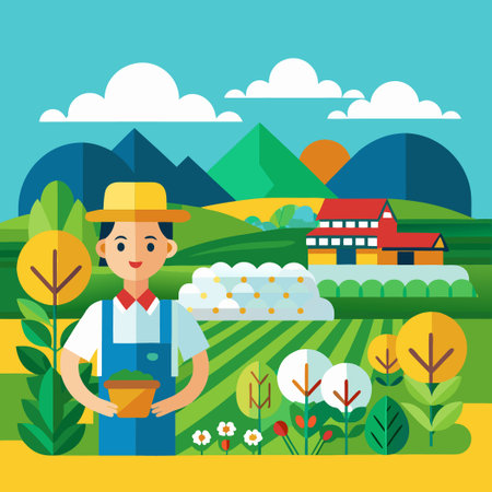 Serene Green Tea Farm in a Traditional Chinese or Korean Countrysideのイラスト素材