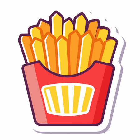Vibrant Sticker Depicting Delicious Fried French Fries in a Colorful Designのイラスト素材