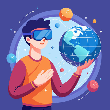 Solo Male Traveler Embracing Virtual Reality Adventure