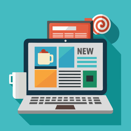 Laptop and Newspaper on Desk: Staying Connected to News and Informationのイラスト素材