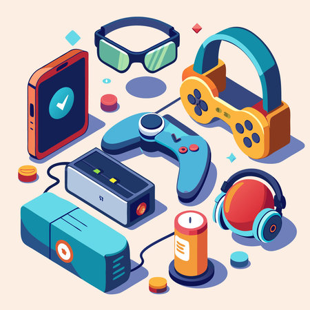 Isometric Gadgets Assortment of Wireless and Wired VR Glasses for Virtual Reality Headsets in 3D Styleのイラスト素材