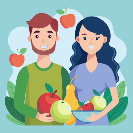 Diverse Group Enjoying Apple and Pear Togetherのイラスト素材