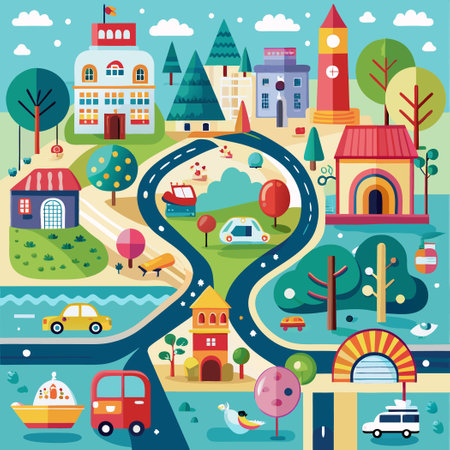 Comprehensive Road Map Showcasing the Intricate Network of Streets in My City with Cuteness Overloadのイラスト素材