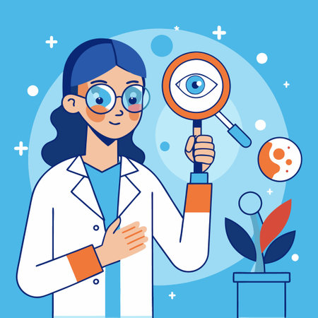 Female Medical Professional Selecting Eyeglasses in a Clinical Settingのイラスト素材