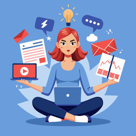 Woman Expressing Anger Over Misinformation While Meditatingのイラスト素材