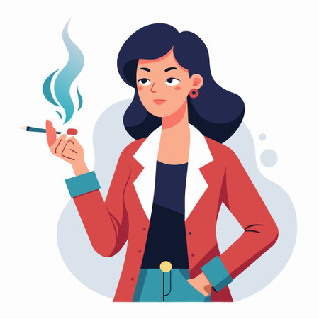 Teenage Girl Smoking a Cigarette in Designated Smoking Areaのイラスト素材