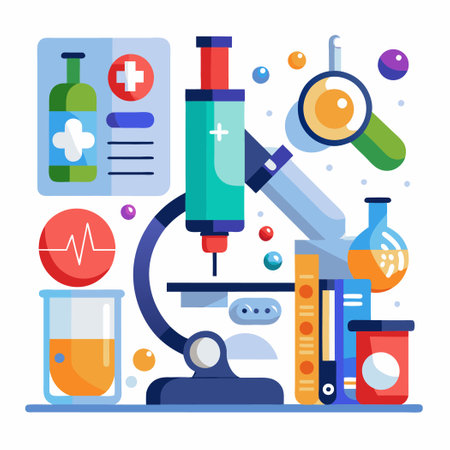 Microscopic Exploration of Medical Research and Drug Discoveryのイラスト素材