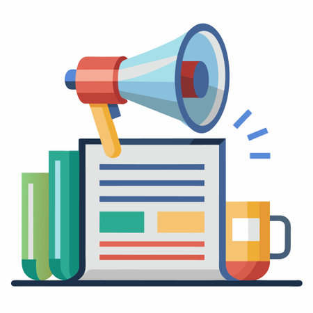 Modern Newspaper Concept with Loudspeaker and Microphone on Deskのイラスト素材