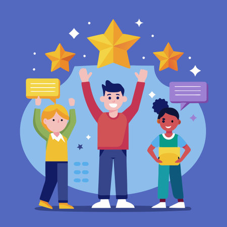 Ambitious Stars: People Holding Celestial Lights Above Their Headsのイラスト素材