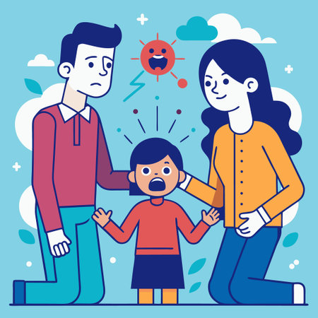 Parental Conflict: Angry Parents Shouting at Upset Childのイラスト素材