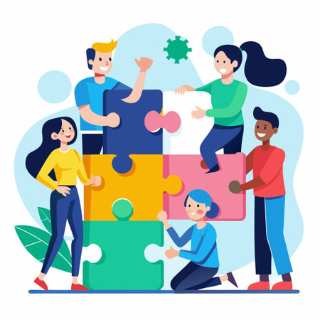Collaborative Puzzle-Solving by a Diverse Team for Successのイラスト素材