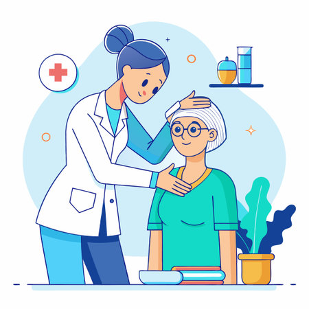 Alzheimer's Patient Receiving Care from Female Healthcare Professionalのイラスト素材