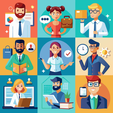 A Visual Journey into the Daily Grind: Scenes Depicting Workers in Various Job Settingsのイラスト素材