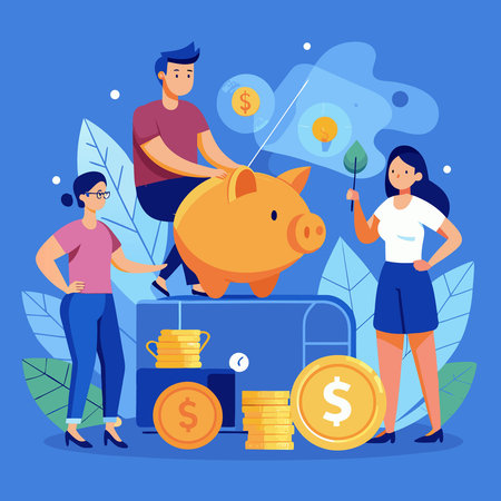 Couple with Savings Goals: Man and Woman Planning for Their Financial Futureのイラスト素材