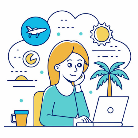 Distracted Employee Dreams of a Vacation Escape at Workのイラスト素材