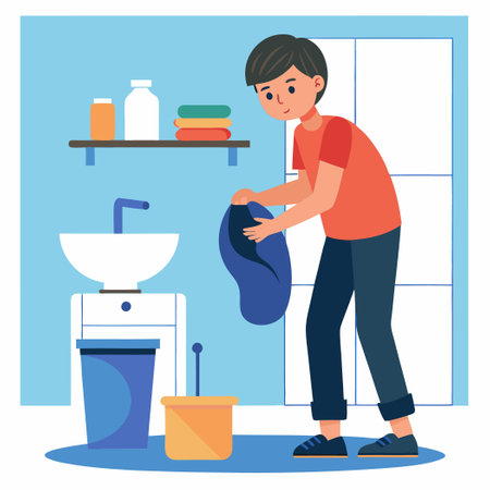 Son Assisting with Household Chores: Putting Garbage Awayのイラスト素材