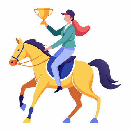 Victorious Female Jockey Celebrates Triumphant Horse Race Victory on Gallant Mountのイラスト素材