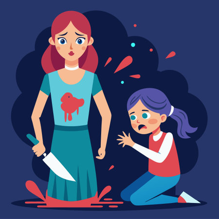 Young Girl Shocked by Woman's Fear of Her Own Bloodのイラスト素材