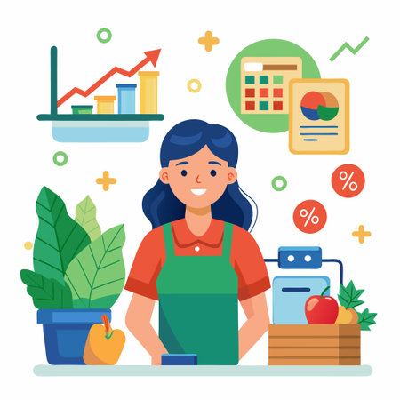 Young Girl Struggles with Rising Cost of Living Amidst Economic Turmoilのイラスト素材