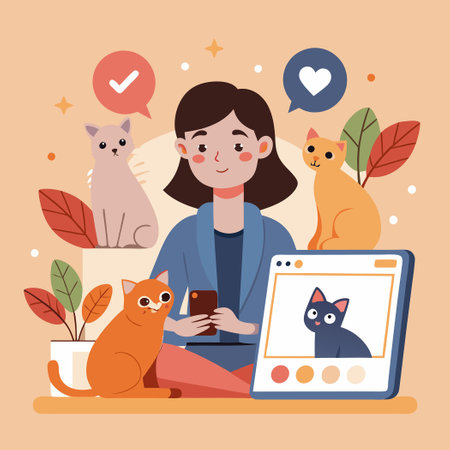 Young Girl Taking Pictures with Animals in the Forestのイラスト素材