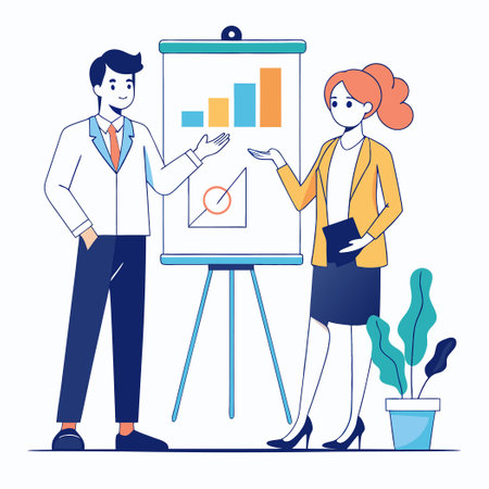 Professional Business Presentation by Male and Female Workersのイラスト素材