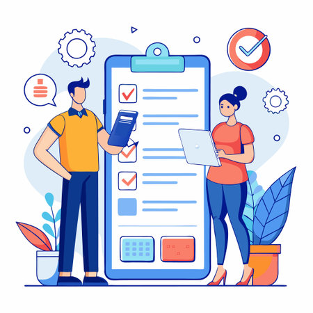 Business Professionals Discussing Appointment Scheduling with a Modern Applicationのイラスト素材