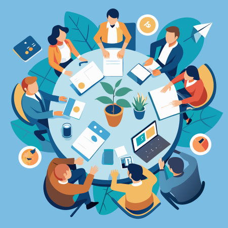 Collaborative Business Meeting with Office Employees at a Tableのイラスト素材