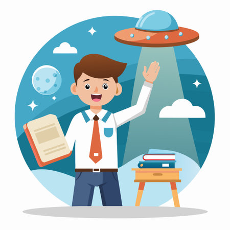 Boy Awestruck by Extraterrestrial Tales: Son Confides in Motherのイラスト素材