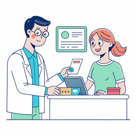 Man and Woman in Optics Store Shopping for Eyeglassesのイラスト素材