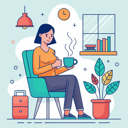 Woman Relaxing in a Cozy Chill Zone in a Modern Office Settingのイラスト素材