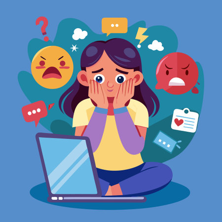 Young Girl Experiencing Cyberbullying on the Internetのイラスト素材