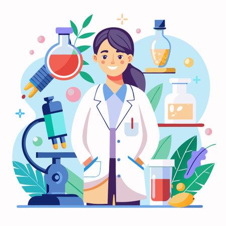 Female Healthcare Professional Innovating New Medical Breakthroughs in a Laboratoryのイラスト素材