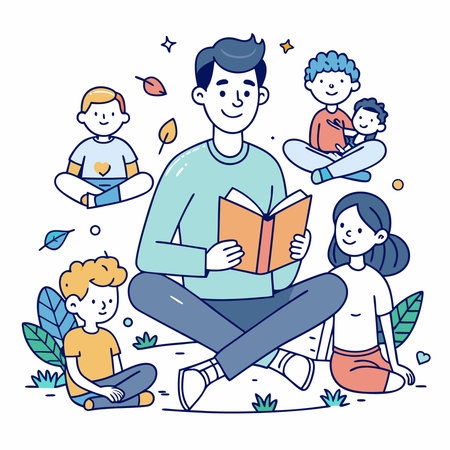 Outdoor Reading Adventure of a Bibliophilic Man Indulging in His Passion for Booksのイラスト素材