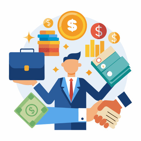 Hand Holding Wallet Filled with Money and Banknotesのイラスト素材