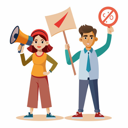 Public Demonstration with Placards and Loudspeaker Held by Man and Woman