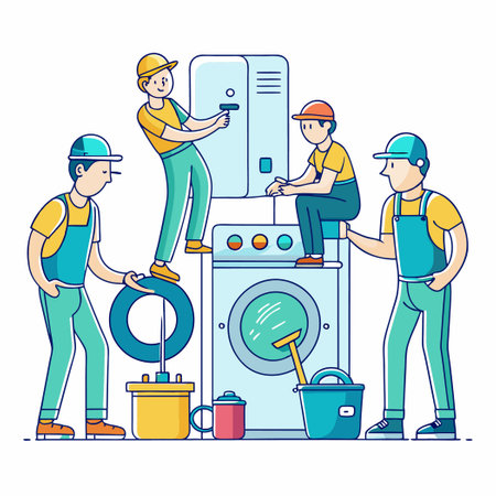 Uniform-Clad Home Masters Tackling Bathroom Projects for Menのイラスト素材