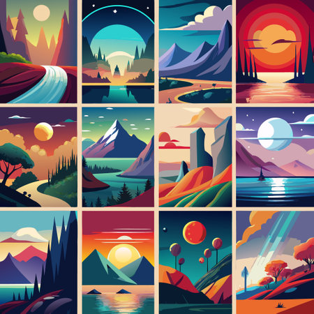 Minimalist Abstract Landscape Art Posters in Conte Crayon Styleのイラスト素材