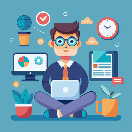 **** Male professional wearing glasses engages in strategic team communicationのイラスト素材