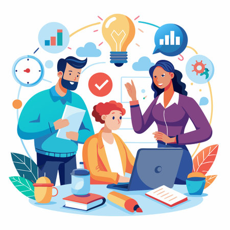 Engaging Office Scene with Diverse Colleagues Collaboratingのイラスト素材