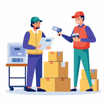 Warehouse Workers Using Barcode Readers to Track Inventory Efficientlyのイラスト素材