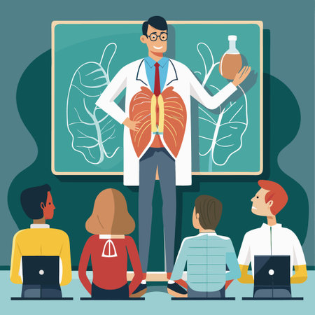 Senior Academic Lecturer Giving a Lecture at a Medical College or Universityのイラスト素材