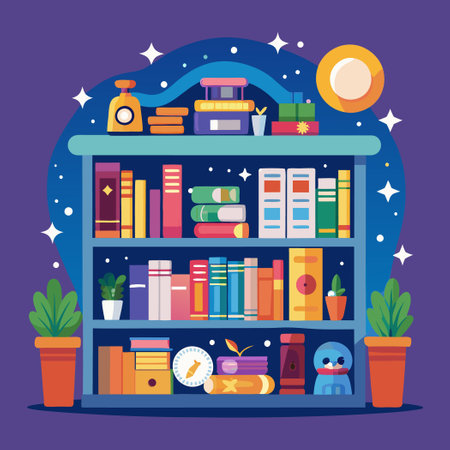 Educational Bookshelves Filled with Children's Literatureのイラスト素材