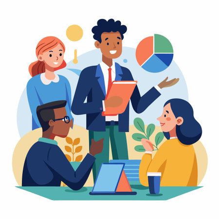 Business Leader Holding a Meeting with Team, Motivating and Inspiring Workforceのイラスト素材