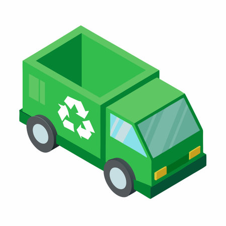 Green Garbage Truck with Recycling Symbol for Eco-Friendly Waste Disposalのイラスト素材