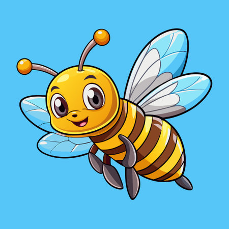 Animated Cartoon Illustration of a Cute Bee in Flightのイラスト素材