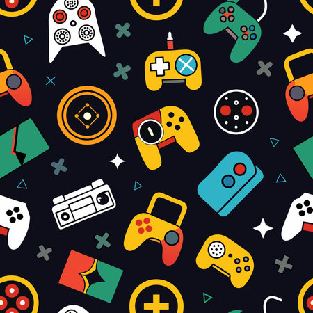 Black Seamless Pattern of Repeating Game Logosのイラスト素材