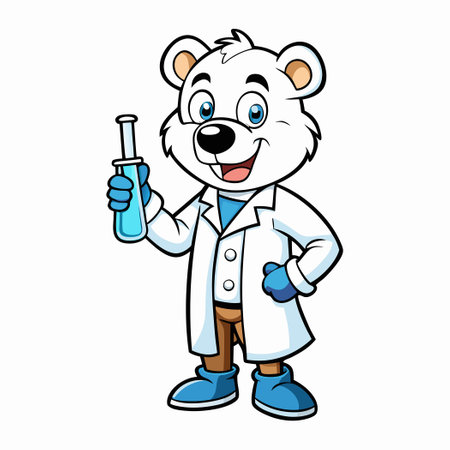 Curious Polar Bear Scientist Holding Test Tube in Laboratoryのイラスト素材