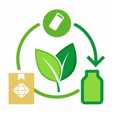 Green Leaf and Arrow Icons for Biodegradable Recycling Awarenessのイラスト素材
